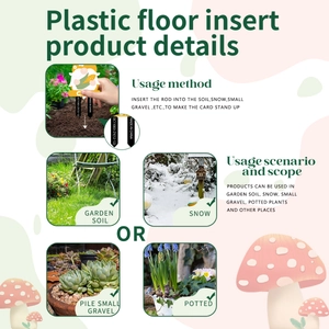 Garden gnome plastic stake shown in soil, snow, and gravel for outdoor decoration