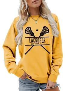 Detail of ribbed cuffs and Lacrosse Mom graphic on yellow long sleeve sweatshirt