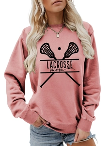 Detailed view of the pink Lacrosse Mom sweatshirt with ribbed cuffs and neck detailing
