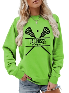 Detail of the green Lacrosse Mom sweatshirt showing its ribbed cuffs and high-quality print