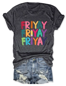 Detail of grey Friyay T-shirt featuring creative pencil and ruler graphic lettering