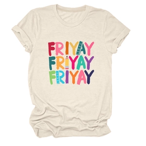 Detailed view of Friyay creative print with pencil and ruler icons on beige T-shirt