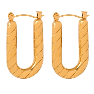 Elegant gold-plated U-shaped hoop earrings with textured diagonal twill design for women
