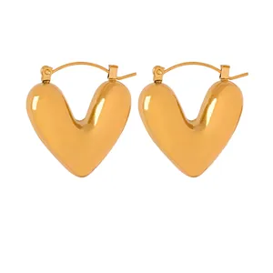 Herz-Creolen Titanstahl Vergoldet Bauschig Dimensional Irregulär Einfach Minimalistisch Modeschmuck Für Frauen