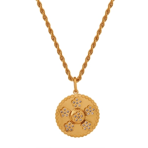 Collier vintage en acier titane doré avec pendentif lotus serti de strass