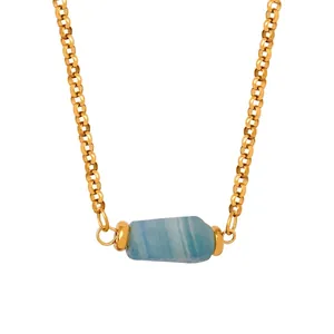 Collana Con Pendente in Pietra Naturale in Acciaio al Titanio Placcato Oro Retro Collane Con Ciondolo a Cilindro per Donna Gioielli