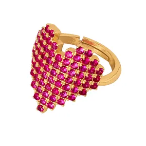 Pixel Heart Ring Gold Plated Copper Colorful Cubic Zirconia Adjustable Open Finger Jewelry For Women Fashion Luxury