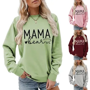 Mama Bear Printed Women Sweatshirt Cotton Blend Long Sleeve Crew Neck Casual Pullover Loose Fit