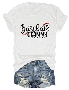 Flat lay of a white Baseball GRAMMY t-shirt with distressed denim shorts and frayed edges