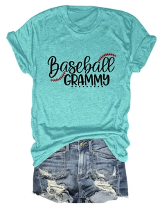 Flat lay detail of a blue Baseball GRAMMY short sleeve T-shirt with frayed denim shorts