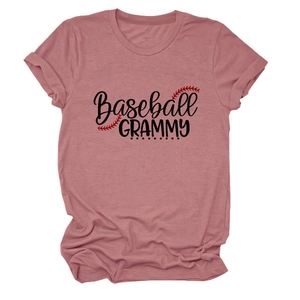 Detail of pink Baseball Grammy T-shirt showing soft fabric texture and sports graphic