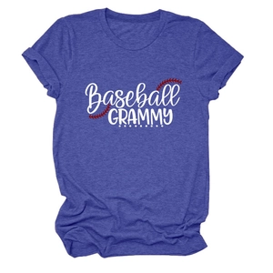 Detail of Baseball Grammy print on navy blue short sleeve t-shirt with knit texture