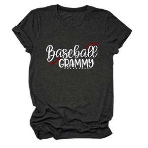 Close-up of charcoal gray t-shirt with Baseball Grammy graphic and soft cotton texture