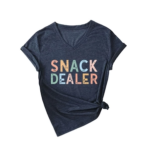 Women's V-neck Snack Dealer T-shirt in dark navy marl with side knot detail