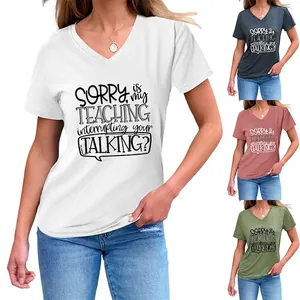 Women's V Neck Short Sleeve T-Shirt Sorry Is My Teaching Slogan Cotton Blend Casual Loose Summer Graphic Tee Top