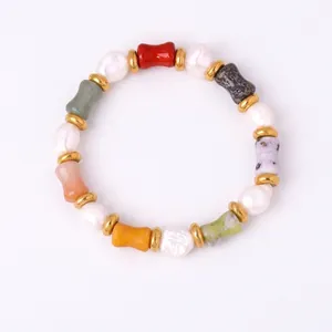 Bracelet De Perles D'eau Douce Naturelles Et Pierres Naturelles Avec Entretoises En Acier Titane Bijoux Bohèmes Élastiques