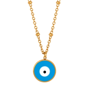 Collier vintage avec pendentif œil maléfique en acier titane doré et finition émaillée