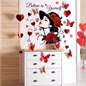Girl inspiration wall decals with butterfly accents and believe in yourself quote stickers