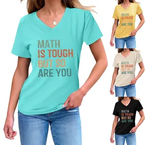 T-Shirt Femme Col V Manches Courtes Imprimé Math Is Tough Mélange De Coton Décontracté Été Haut Ample