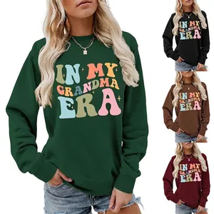 Damen Casual Rundhals Langarm Sweatshirt Retro In My Grandma Era Bunter Buchstabendruck Grafik Baumwolle Pullover Oberteil