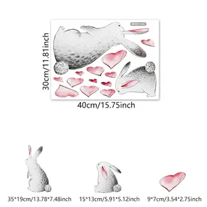 Cartoon rabbit and heart wall decals for kids' bedroom wall decor, 40x30cm size