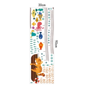 Ocean world cat height chart wall sticker measuring 80 to 170 cm for kids' room