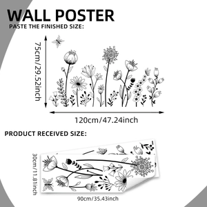 Black and white flower dandelion wall stickers with 12 pieces of 3D black butterfly decor