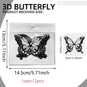 3D black butterfly wall stickers set of 12 pieces with detailed size specifications