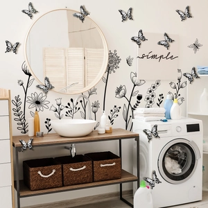 3D black butterfly wall stickers and dandelion decals for modern home interior decoration