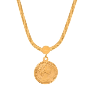 18k gold plated snake chain necklace with Elizabeth II coin pendant and Love charm