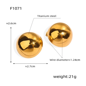Size specifications of gold hollow sphere earrings in titanium steel with dimensions and weight