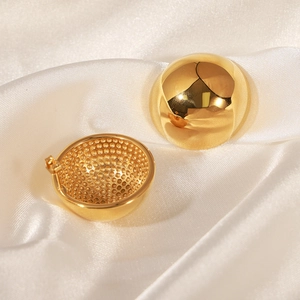 Polished gold round dome earrings for women with unique textured hollow design