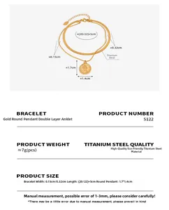 Spécifications de taille pour la cheville double couche en acier titane plaqué or 18K
