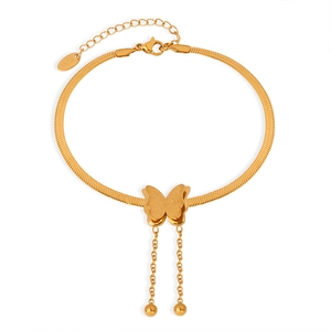 Minimalist 18K gold plated stainless steel butterfly anklet with flat snake chain for women