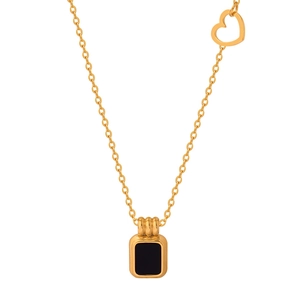 Gold-plated titanium steel necklace with black rectangular pendant and heart detail