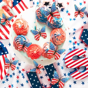Farfalle 3D con bandiera americana per decorazioni di torte e pareti per il 4 luglio