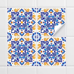 Detail of self-adhesive Mediterranean mandala wall stickers with a peel-and-stick corner