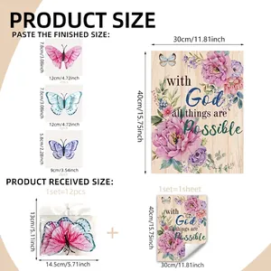 Guida alle taglie adesivo murale floreale con set di 12 farfalle 3D colorate