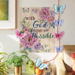 Decorazione floreale da parete con farfalle 3D e citazione religiosa ispiratrice