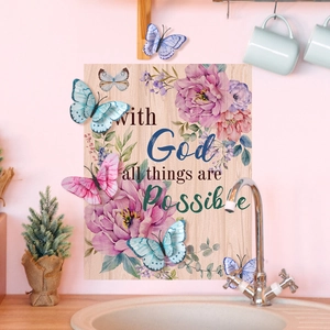 Decorazione floreale da parete con farfalle 3D e citazione motivazionale casa
