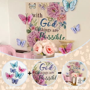 Adesivi murali floreali con frasi motivazionali e farfalle 3D colorate per decoro casa