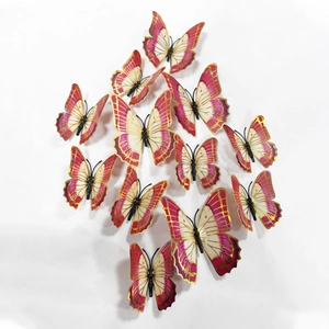 3D butterfly wall stickers set with gold edges and purple red floral pattern 12 pieces