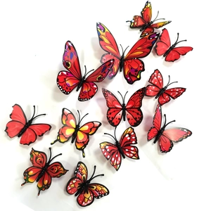 Set of 12 3D red rose vine butterfly wall stickers for home decoration and DIY art