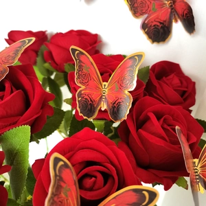 3D rote Rose Schmetterling Wandaufkleber mit Goldrand für Heimparty Dekoration