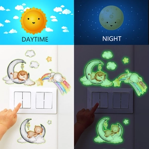 Luminous cartoon animal wall stickers featuring lions and elephants for kids' room decor