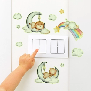 Luminous cartoon animals and stars wall stickers for kids room with lion moon and rainbow
