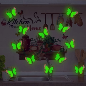 Luminous 3D double-layer butterfly wall stickers set with 12pcs glow in the dark green wings