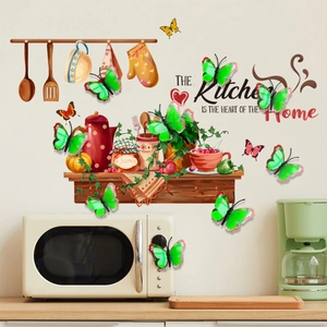 3D double-layer butterfly wall decals with Kitchen is the Heart of the Home lettering