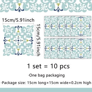 Pack de 10 pegatinas de pared retro con patrones geométricos azules y verdes 15x15cm