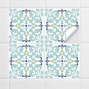 Adhesivos para azulejos vintage mediterráneos en azul y verde para decoración de casa